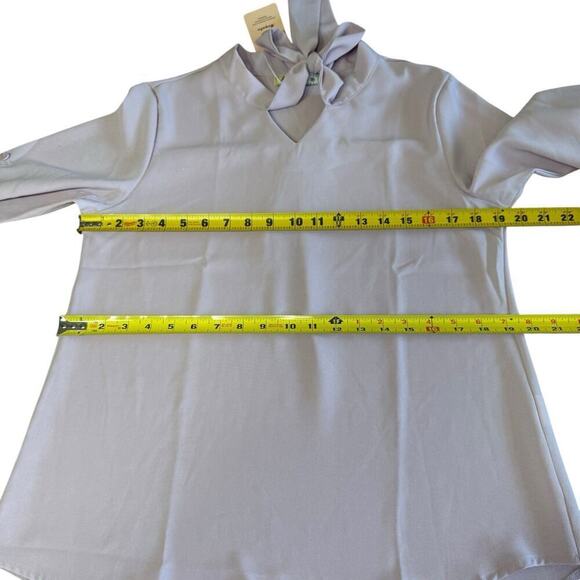 Moyabo Blouse Chiffon Career Top Bow M Pink Office Siren Corp Core Button Up NWT - Picture 8 of 13